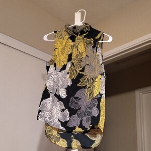 Floral Sleeveless Top - Black, Yellow, Gray
